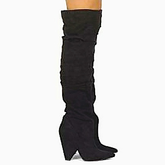 QUPID Black Suede Knee-High Slouchy Heeled Wiley Boot Sz. 8 - Picture 2 of 8